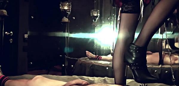  Femdom Nipple Torture of a chained male Sub - Mistress Kym